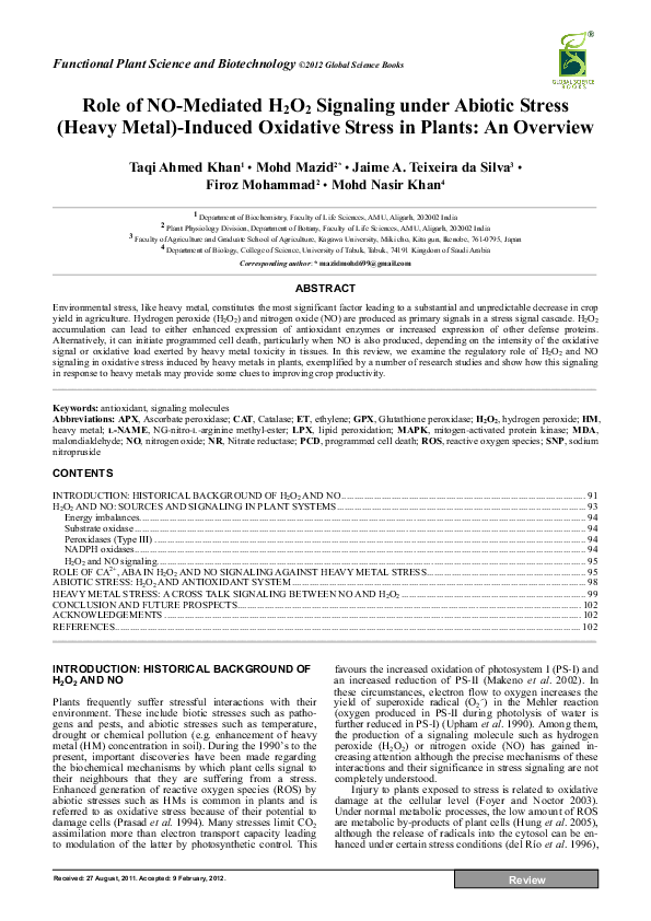 (PDF) Role of NO-Mediated H2O2 Signaling under Abiotic Stress (Heavy ...