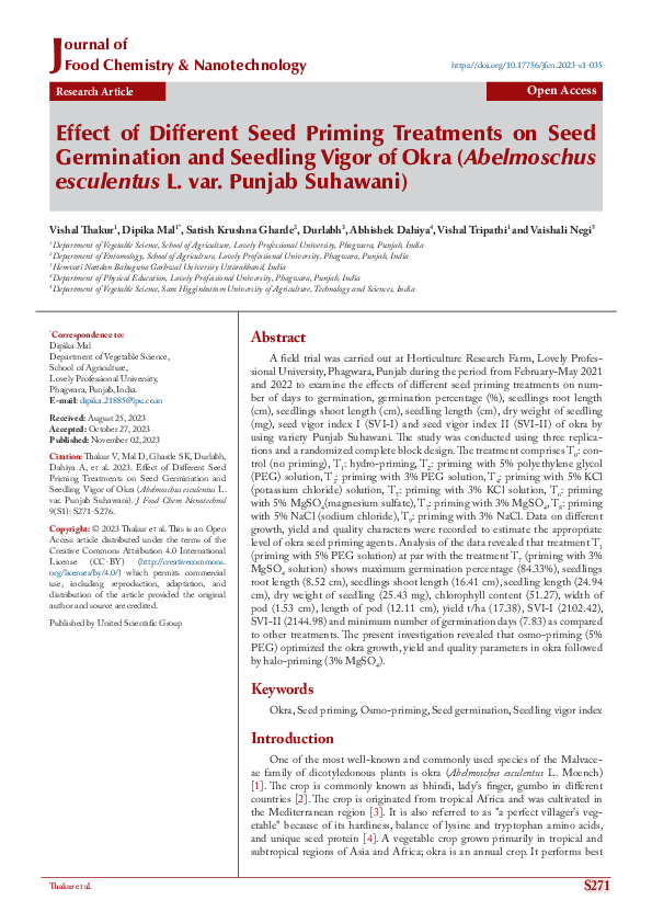 (PDF) Effect of Different Seed Priming Treatments on Seed Germination ...