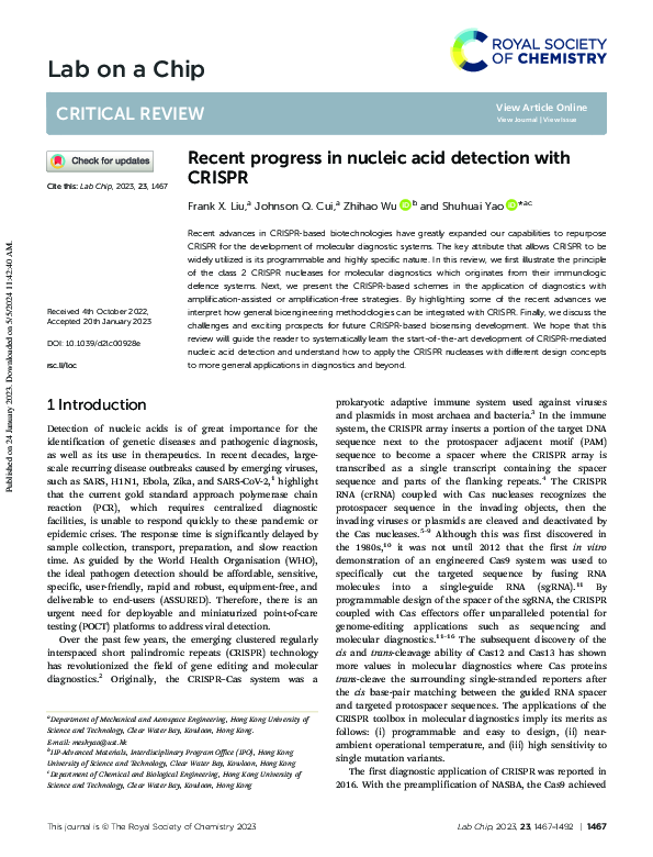 (PDF) Recent progress in nucleic acid detection with CRISPR
