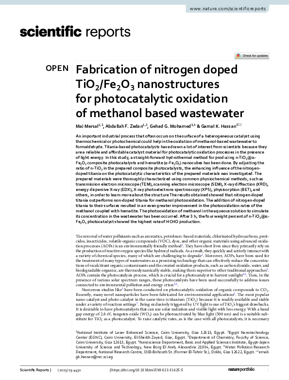 (PDF) Fabrication of nitrogen doped TiO2/Fe2O3 nanostructures for ...