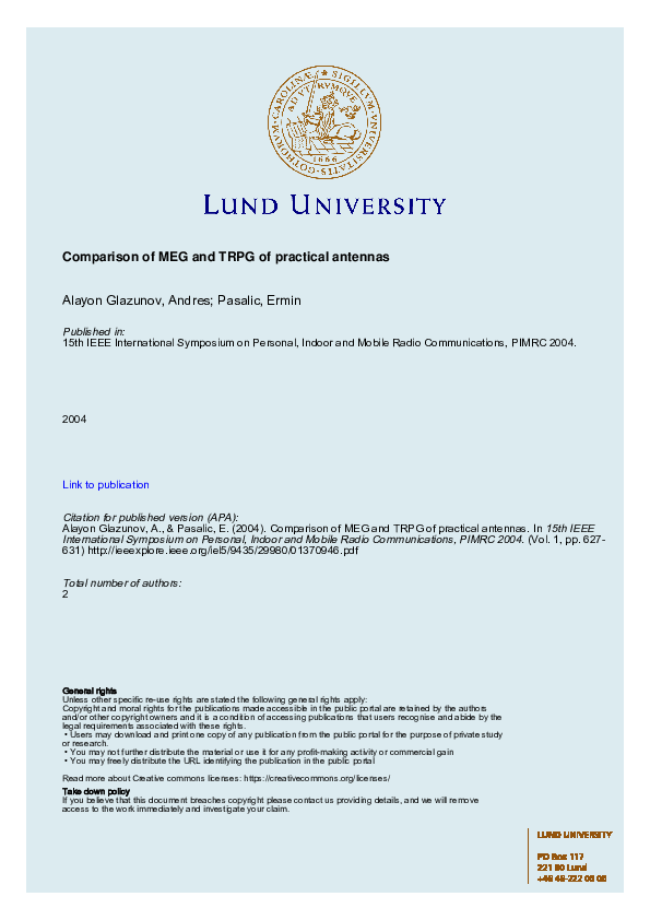 (PDF) Comparison of MEG and TRPG of practical antennas