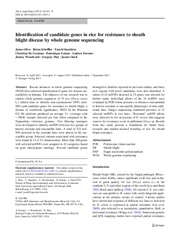 (PDF) Identification of candidate genes in rice for resistance to ...