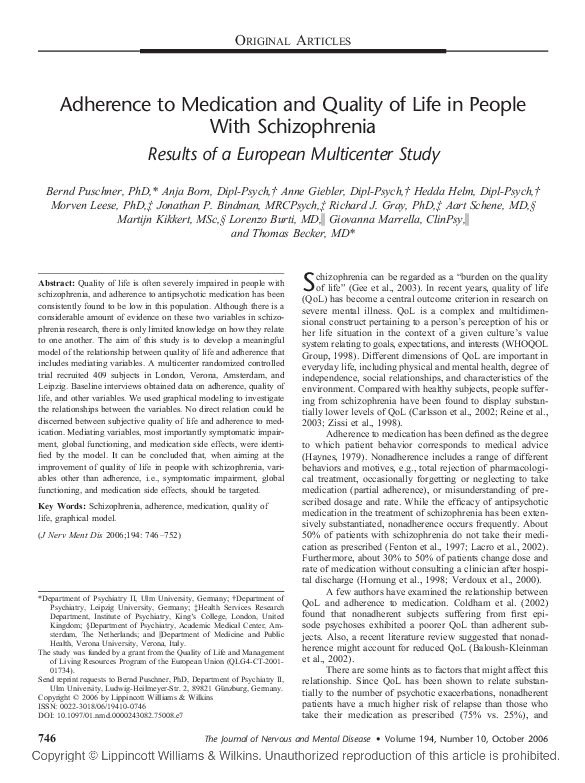 (PDF) Adherence to medication and quality of life in people with ...