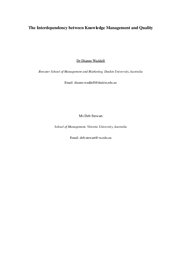 (PDF) The interdependency between knowledge management and quality