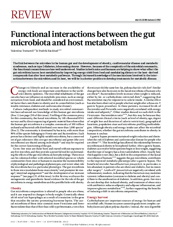 (PDF) Functional interactions between the gut microbiota and host ...