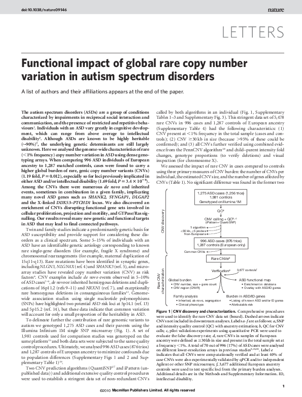 (PDF) Functional impact of global rare copy number variation in autism ...