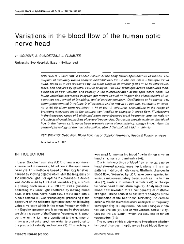 (PDF) Variations in the Blood Flow of the Human Optic Nerve Head