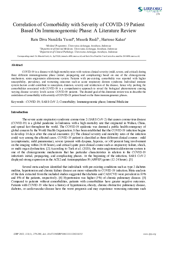 (PDF) Correlation of Comorbidity with Severity of COVID-19 Patient ...