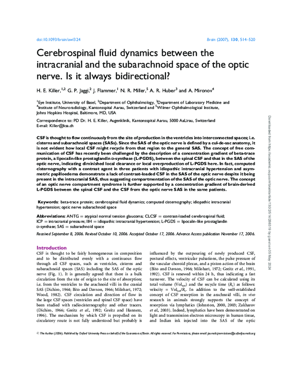 (PDF) Cerebrospinal fluid dynamics between the intracranial and the ...