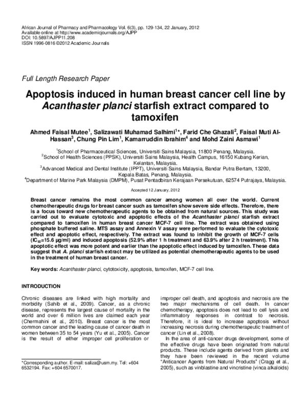 (PDF) Apoptosis induced in human breast cancer cell line by Acanthaster ...
