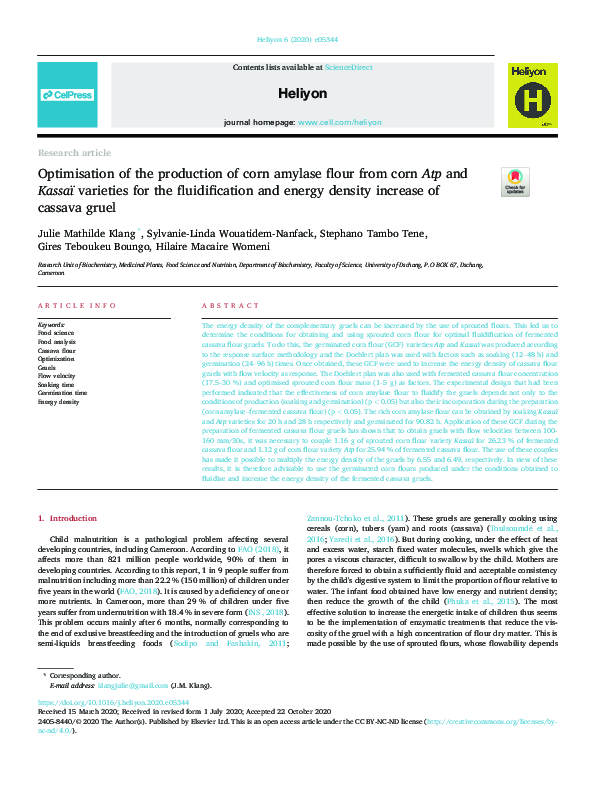 (PDF) Optimisation of the production of corn amylase flour from corn ...