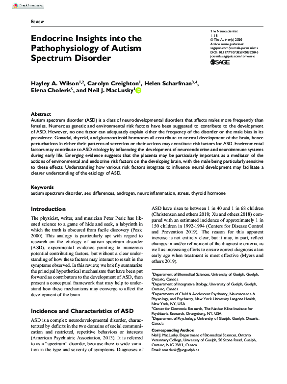 (PDF) Endocrine Insights into the Pathophysiology of Autism Spectrum ...