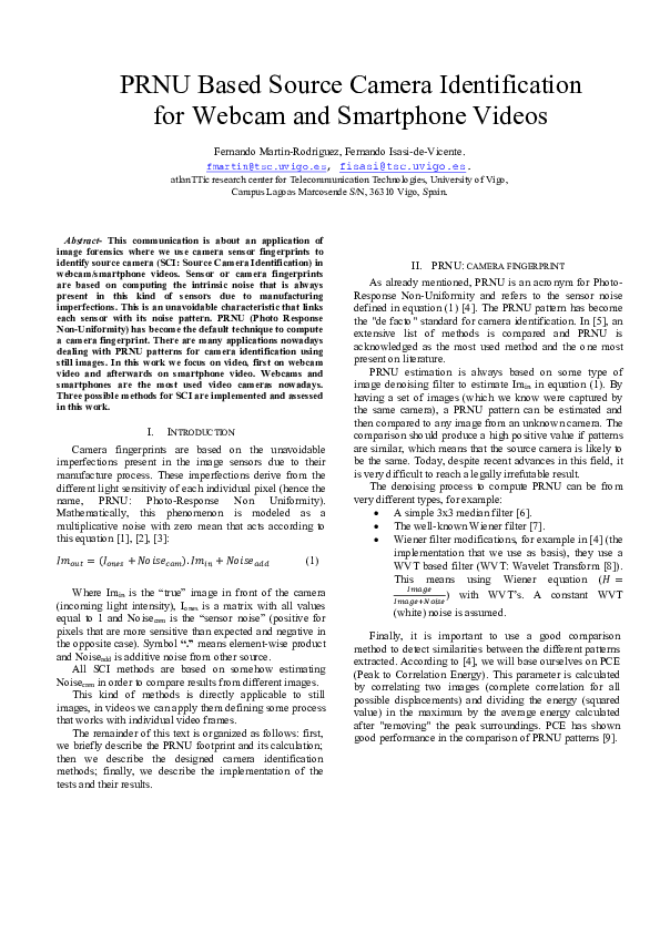 (PDF) PRNU Based Source Camera Identification for Webcam and Smartphone ...