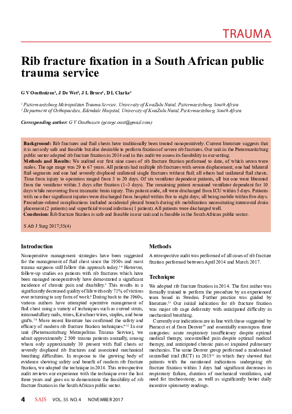 (PDF) Rib fracture fixation in a South African public trauma service