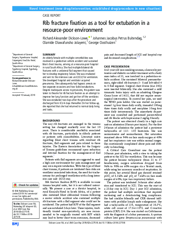(PDF) Rib fracture fixation as a tool for extubation in a resource-poor ...