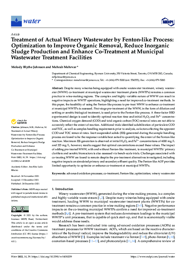 Image result for (PDF) Treatment of Actual Winery Wastewater by Fenton-like Process ...