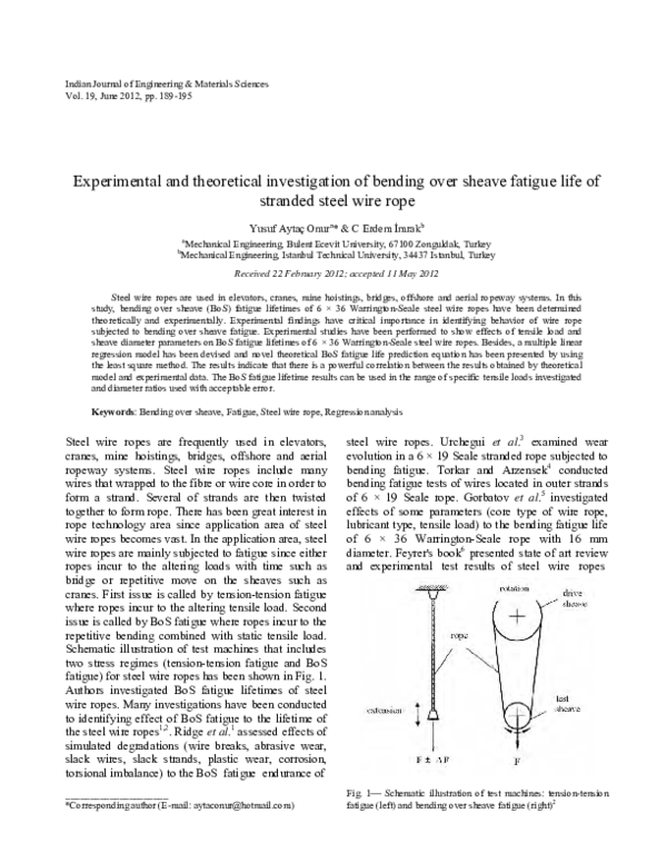(PDF) Experimental and theoretical investigation of bending over sheave ...