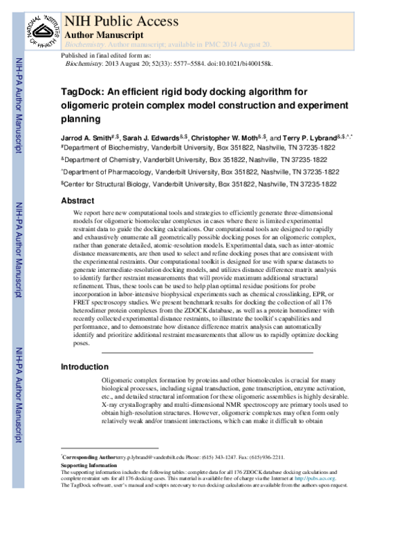 (PDF) TagDock: An Efficient Rigid Body Docking Algorithm for Oligomeric ...