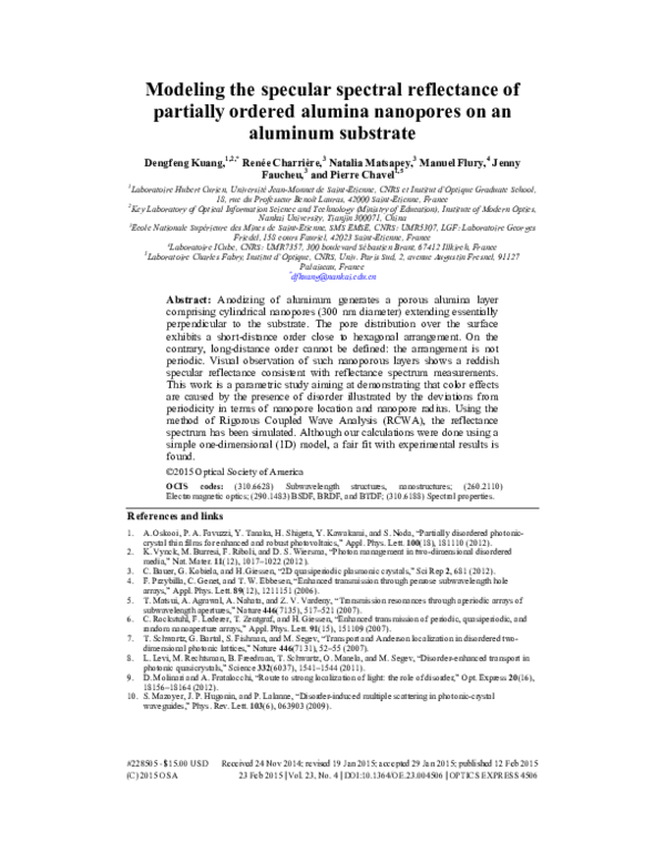 (PDF) Modeling the specular spectral reflectance of partially ordered ...
