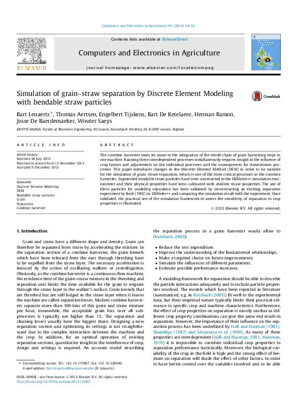 (PDF) Simulation of grain-straw separation by a discrete element ...