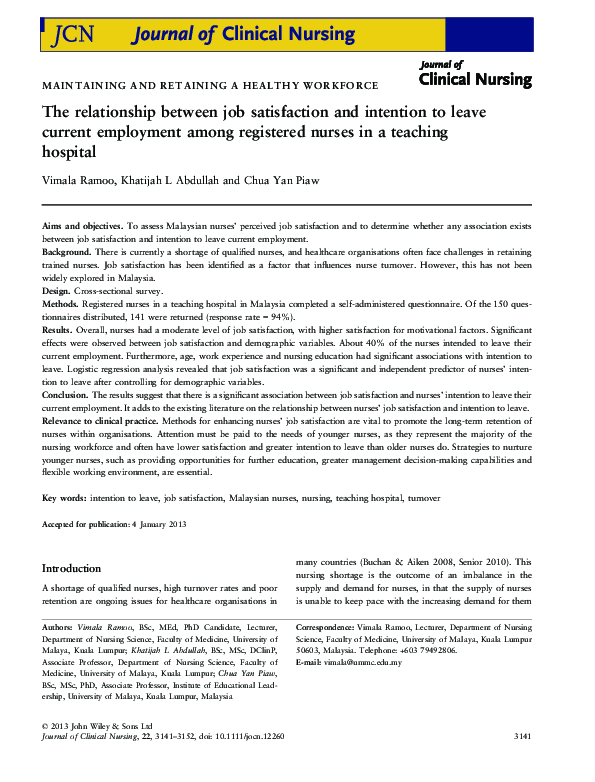 (PDF) The relationship between job satisfaction and intention to leave ...