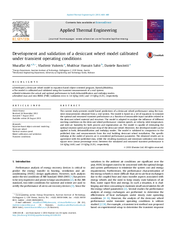 (PDF) Development and validation of a desiccant wheel model calibrated ...