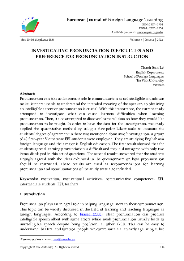 (PDF) Investigating Pronunciation Difficulties and Preference for ...