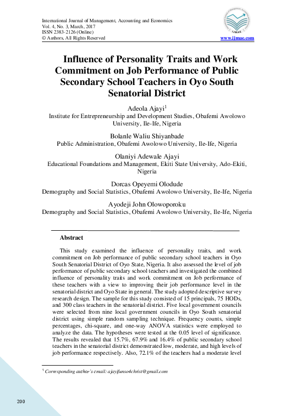 (PDF) Influence of Personality Traits and Work Commitment on Job ...