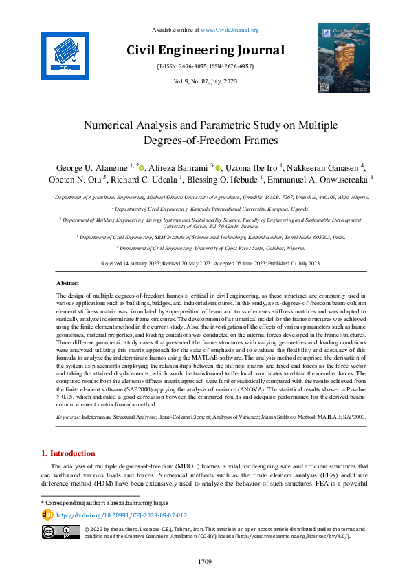 (PDF) Numerical Analysis and Parametric Study on Multiple Degrees-of ...