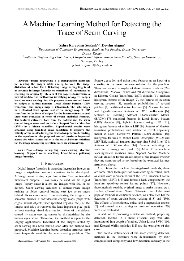 (PDF) A Machine Learning Method for Detecting the Trace of Seam Carving