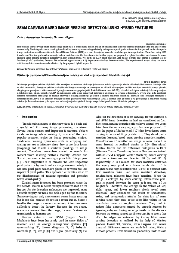 (PDF) Seam carving based image resizing detection using hybrid features