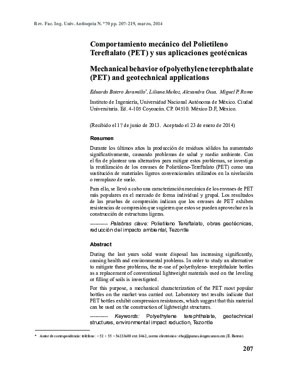 (PDF) Mechanical behavior of polyethylene terephthalate (PET) and ...