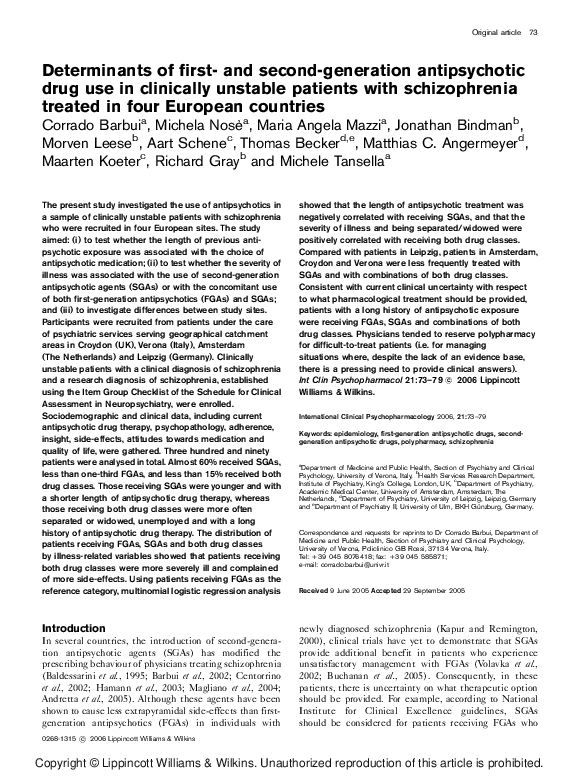 (PDF) Determinants of first and second generation antipsychotic use