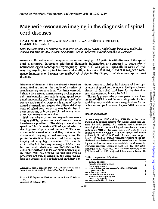 (PDF) Magnetic resonance imaging in the diagnosis of spinal cord diseases