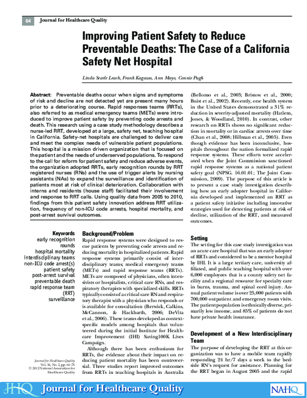 (PDF) Improving Patient Safety to Reduce Preventable Deaths: The Case ...