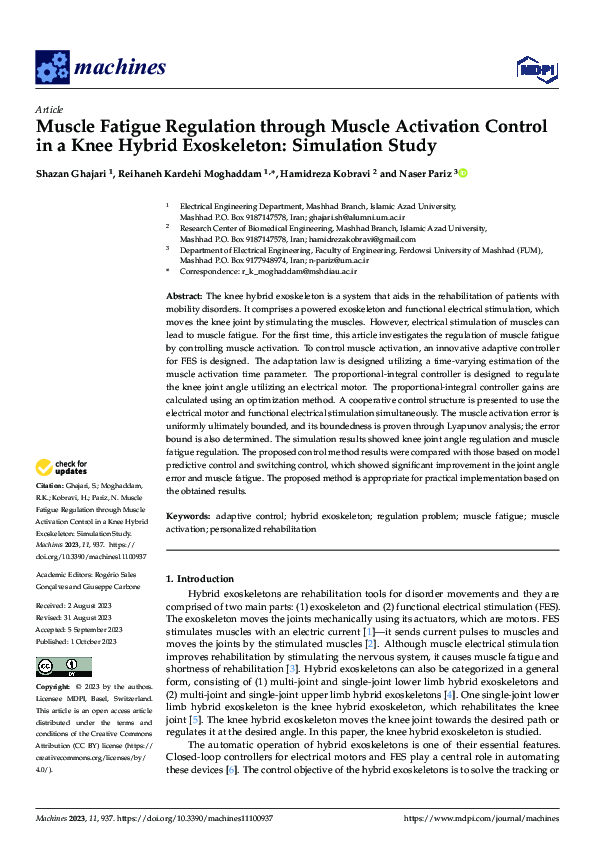 (PDF) Muscle Fatigue Regulation through Muscle Activation Control in a ...