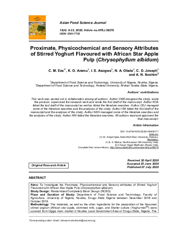 (PDF) Proximate, Physicochemical and Sensory Attributes of Stirred ...