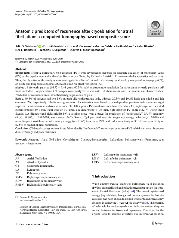 (PDF) Anatomic predictors of recurrence after cryoablation for atrial ...