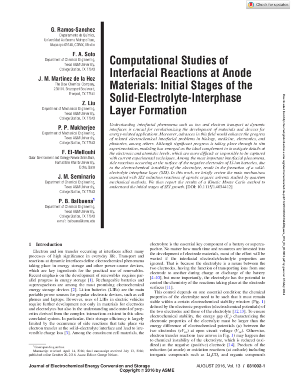 Pdf Computational Studies Of Interfacial Reactions At Anode Materials