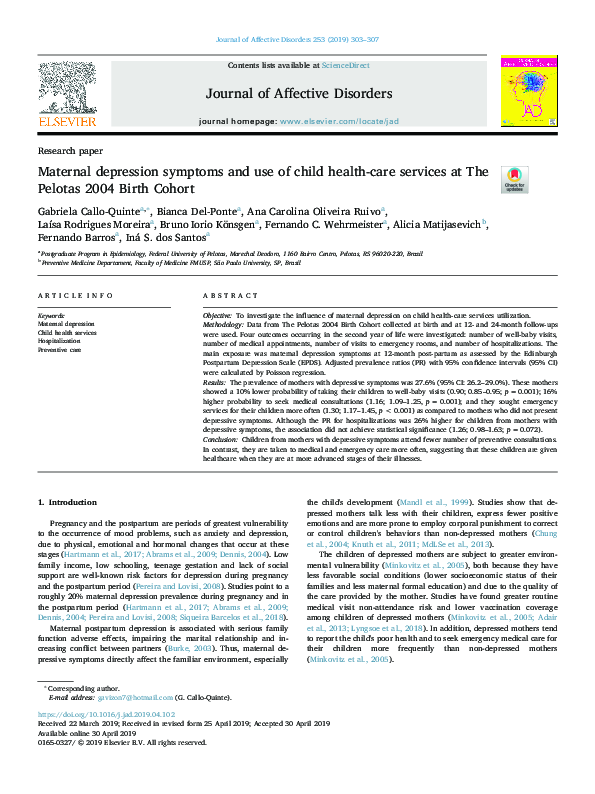 (PDF) Maternal depression symptoms and use of child health-care ...