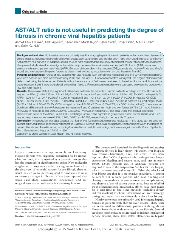 (PDF) AST/ALT ratio is not useful in predicting the degree of fibrosis ...