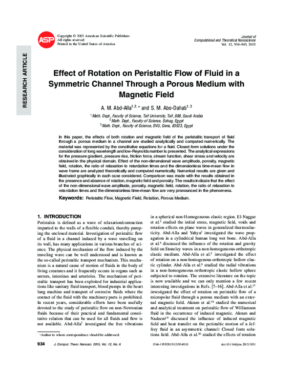 (PDF) Effect of Rotation on Peristaltic Flow of Fluid in a Symmetric ...