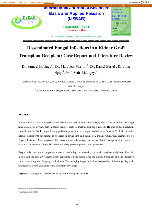 (PDF) Disseminated Fungal Infections in a Kidney Graft Transplant ...