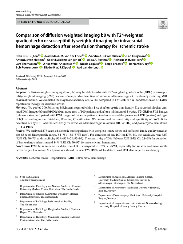(PDF) Comparison of diffusion weighted imaging b0 with T2*-weighted ...