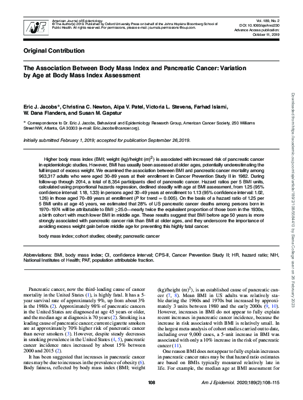 (PDF) The Association Between Body Mass Index and Pancreatic Cancer ...