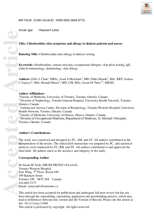 (PDF) Chlorhexidine skin symptoms and allergy in dialysis patients and ...