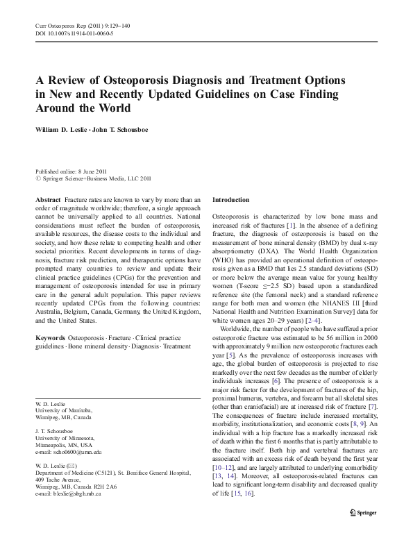 (PDF) A Review of Osteoporosis Diagnosis and Treatment Options in New ...
