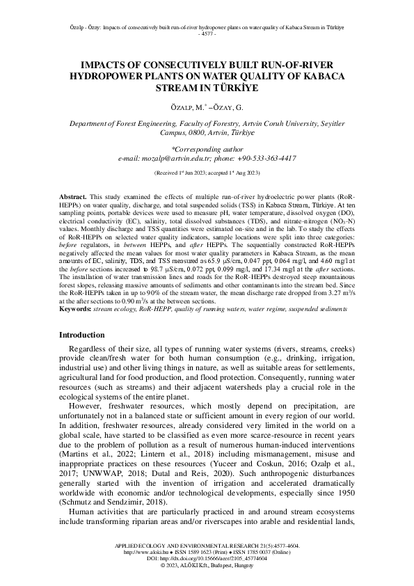 (PDF) Impacts of Consecutively Built Run-Of-River Hydropower Plants on ...