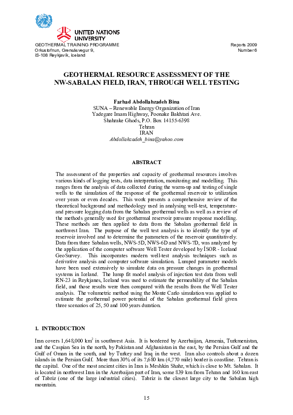 (PDF) Geothermal Resource Assessment of the NW-Sabalan Field, Iran ...