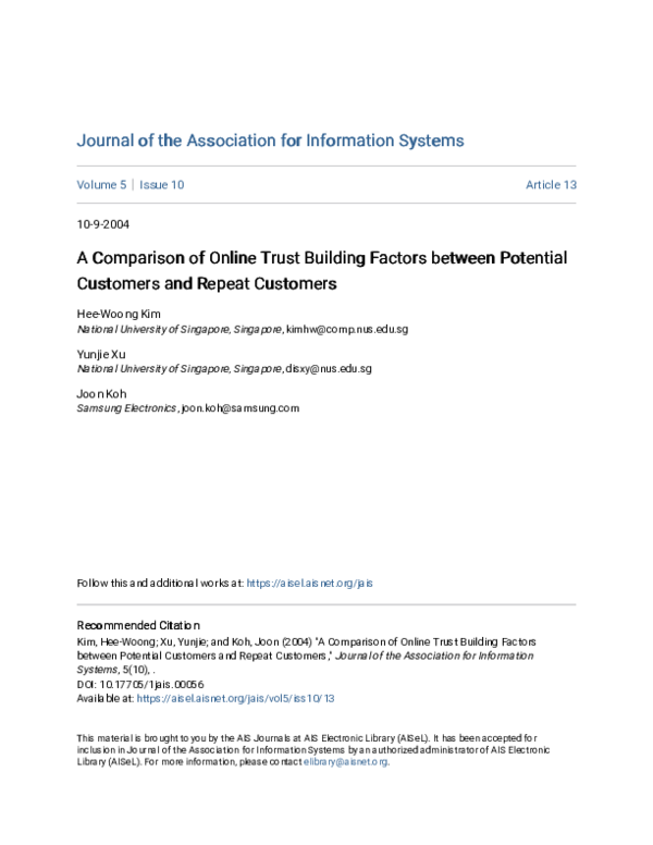 (PDF) A Comparison of Online Trust Building Factors between Potential ...